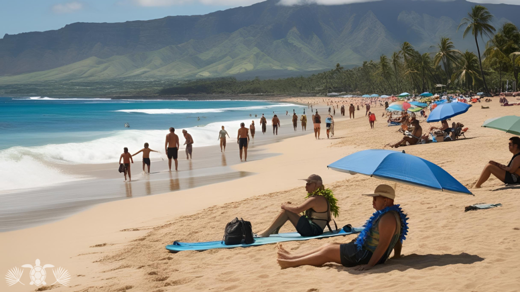 A Busy Beach in Hawaii With People Admiring It's Beauty