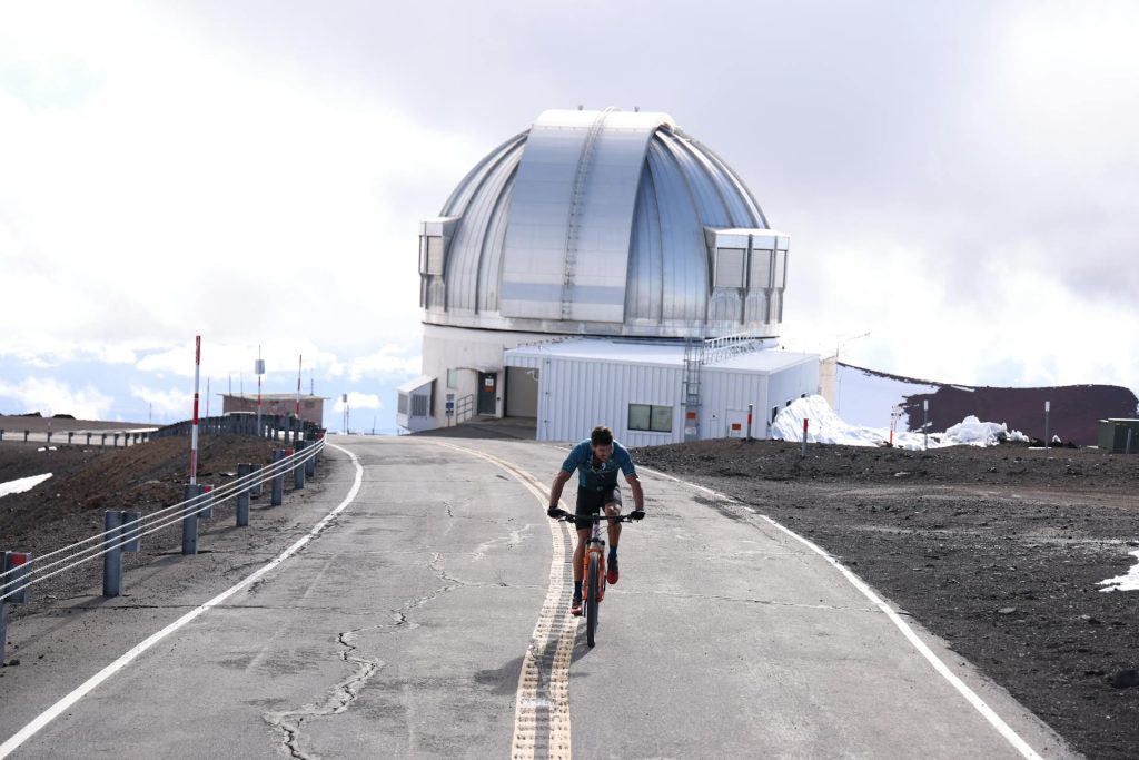 Mauna Kea cyclist and observatory
