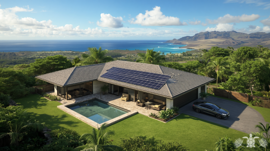 Kona Solar Homes_ Home for sale in Kona with owned photovoltaic system and battery storage Big Island